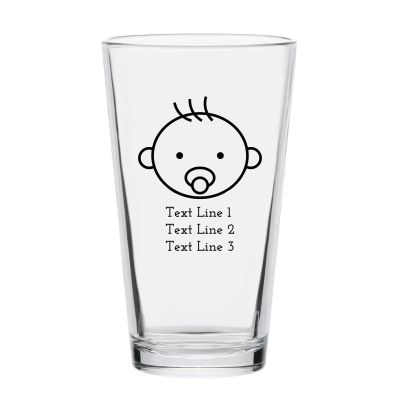 Personalized 16 oz Custom Pint Glasses - Baby Boy with Pacifier - Customized Pint Glasses