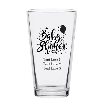 Personalized 16 oz Custom Pint Glasses - Baby Shower with Balloons and Stars - Customized Pint Glasses