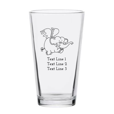 Personalized 16 oz Custom Pint Glasses - Flying Elephant - Customized Pint Glasses