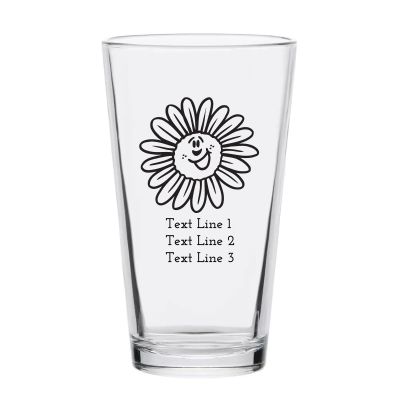 Personalized 16 oz Custom Pint Glasses - Smiling Flower - Customized Pint Glasses