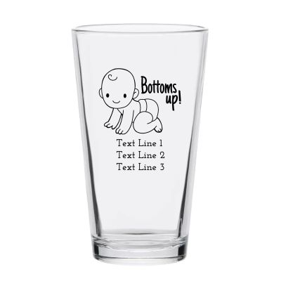 Personalized 16 oz Custom Pint Glasses - Baby Bottoms Up - Customized Pint Glasses