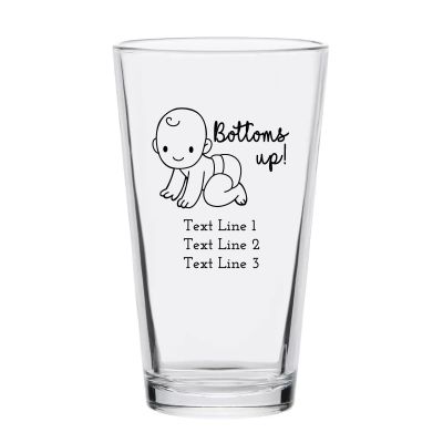 Personalized 16 oz Custom Pint Glasses - Baby Bottoms Up  Script - Customized Pint Glasses