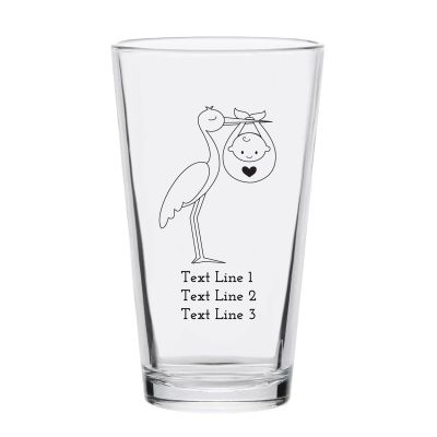 Personalized 16 oz Custom Pint Glasses - Stork with Baby - Customized Pint Glasses