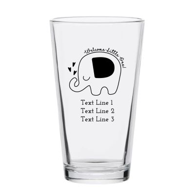 Personalized 16 oz Custom Pint Glasses - Welcome Little One Elephant - Customized Pint Glasses