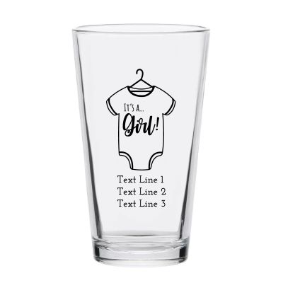Personalized 16 oz Custom Pint Glasses - It's A Girl T Shirt - Customized Pint Glasses