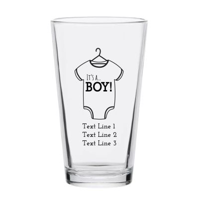 Personalized 16 oz Custom Pint Glasses - It's A Boy T Shirt - Customized Pint Glasses