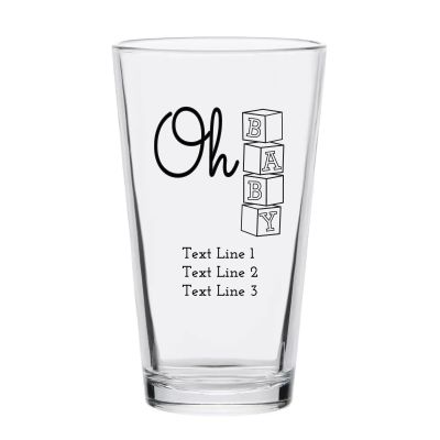 Personalized 16 oz Custom Pint Glasses - Oh Baby Blocks - Customized Pint Glasses