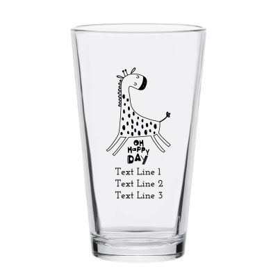 Personalized 16 oz Custom Pint Glasses - Oh Happy Day Giraffe - Customized Pint Glasses