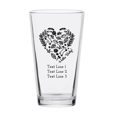 Personalized 16 oz Custom Pint Glasses - Hello Baby Heart - Customized Pint Glasses