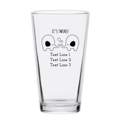 Personalized 16 oz Custom Pint Glasses - It's Twins Print Elephants - Customized Pint Glasses