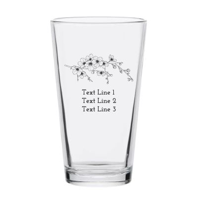 Personalized 16 oz Custom Pint Glasses - Flowers - Customized Pint Glasses