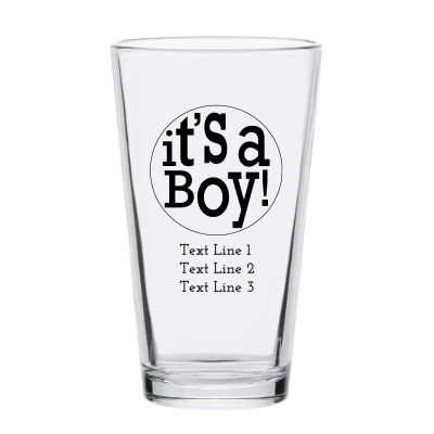 Personalized 16 oz Custom Pint Glasses - It's a Boy! Circle - Customized Pint Glasses