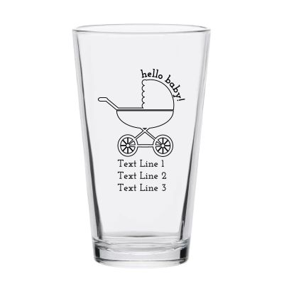 Personalized 16 oz Custom Pint Glasses - Hello Baby Carriage - Customized Pint Glasses