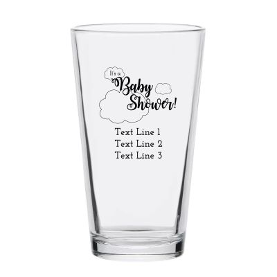 Personalized 16 oz Custom Pint Glasses - It's a Baby Shower with Clouds - Customized Pint Glasses
