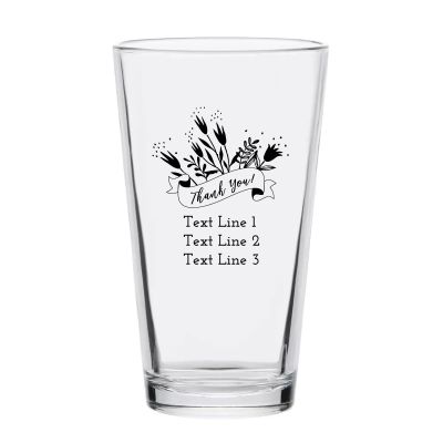 Personalized 16 oz Custom Pint Glasses - Thank You Banner with Flowers - Customized Pint Glasses