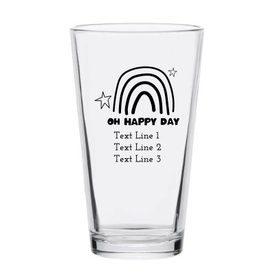 Personalized 16 oz Custom Pint Glasses - Oh Happy Day Rainbow - Customized Pint Glasses
