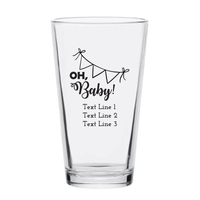 Personalized 16 oz Custom Pint Glasses - Oh Baby Hanging Banner - Customized Pint Glasses
