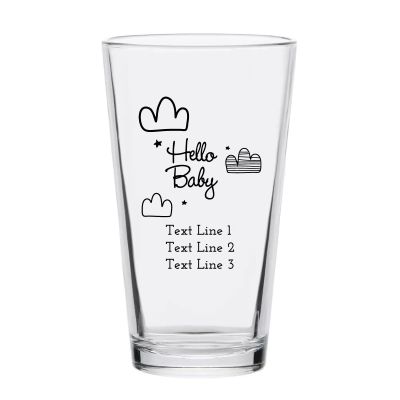 Personalized 16 oz Custom Pint Glasses - Hello Baby Clouds - Customized Pint Glasses