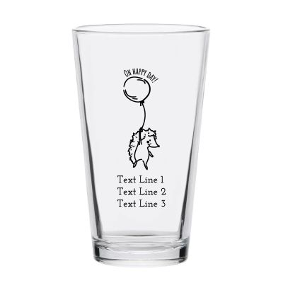 Personalized 16 oz Custom Pint Glasses - Hello Baby Hedgehog with Balloon - Customized Pint Glasses