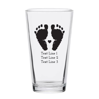 Personalized 16 oz Custom Pint Glasses - Baby Footprints Silhouette - Customized Pint Glasses