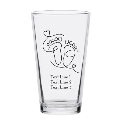 Personalized 16 oz Custom Pint Glasses - Baby Feet Drawing - Customized Pint Glasses
