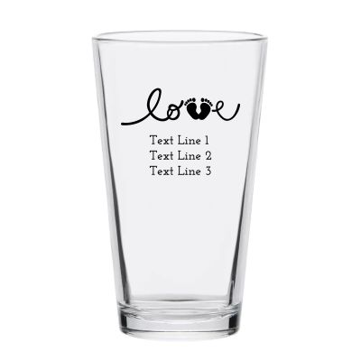Personalized 16 oz Custom Pint Glasses - Love Baby Feet - Customized Pint Glasses