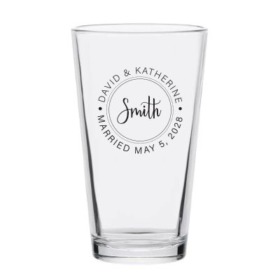 Personalized 16 oz Custom Pint Glasses - Signature Circle Stamp - Customized Pint Glasses