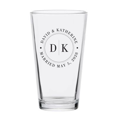 Personalized 16 oz Custom Pint Glasses - Classic Initial Circle Stamp - Customized Pint Glasses