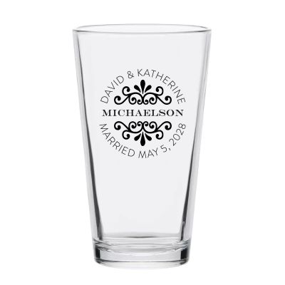 Personalized 16 oz Custom Pint Glasses - Flourish Name Stamp - Customized Pint Glasses