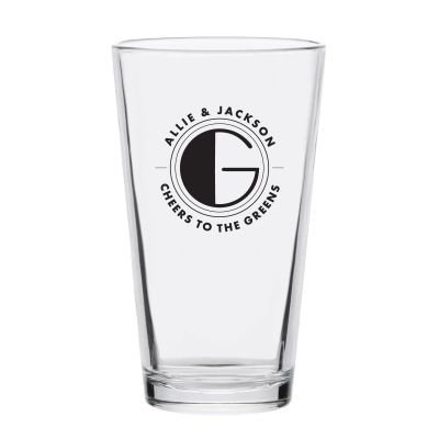 Personalized 16 oz Custom Pint Glasses - Deco Initial Stamp - Customized Pint Glasses