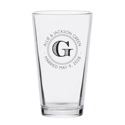 Personalized 16 oz Custom Pint Glasses - Initial Stamp - Customized Pint Glasses