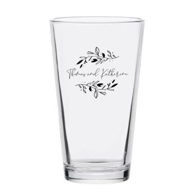 Personalized 16 oz Custom Pint Glasses - Signature with Leaves - Customized Pint Glasses