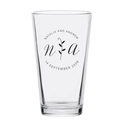 Personalized 16 oz Custom Pint Glasses - Leaves Initials Stamp - Customized Pint Glasses