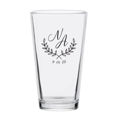 Personalized 16 oz Custom Pint Glasses - Laurel Monogram - Customized Pint Glasses