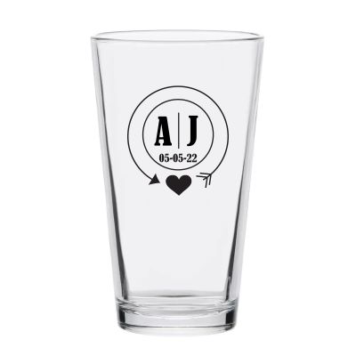 Personalized 16 oz Custom Pint Glasses - Circle Heart Monogram - Customized Pint Glasses