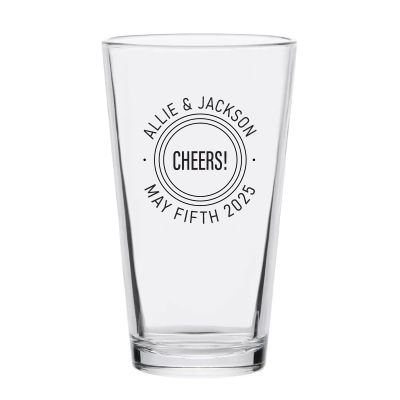 Personalized 16 oz Custom Pint Glasses - CHEERS Names and Date - Customized Pint Glasses