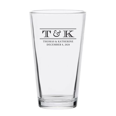 Personalized 16 oz Custom Pint Glasses - Striped Monogram Name and Date - Customized Pint Glasses