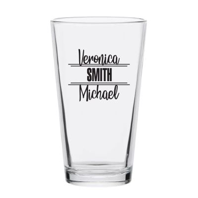 Personalized 16 oz Custom Pint Glasses - Contemporary Handwritten Names - Customized Pint Glasses