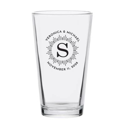 Personalized 16 oz Custom Pint Glasses - Starburst Initial - Customized Pint Glasses