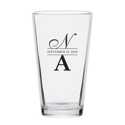 Personalized 16 oz Custom Pint Glasses - Script & Print Initials - Customized Pint Glasses