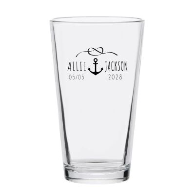 Personalized 16 oz Custom Pint Glasses - Knot and Anchor - Customized Pint Glasses