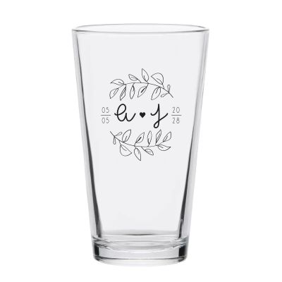 Personalized 16 oz Custom Pint Glasses - Laurel Heart - Customized Pint Glasses
