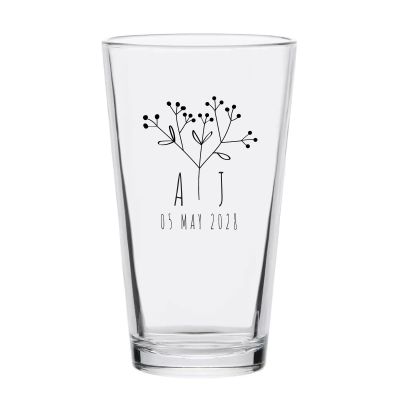 Personalized 16 oz Custom Pint Glasses - Flower Branch Name - Customized Pint Glasses