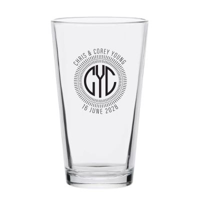 Personalized 16 oz Custom Pint Glasses - Lined Monogram Initials Circle Stamp - Customized Pint Glasses