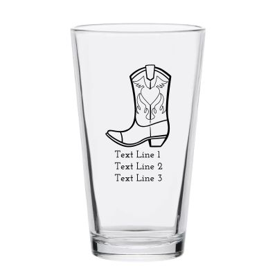 Personalized 16 oz Custom Pint Glasses - Cowboy Boot - Customized Pint Glasses