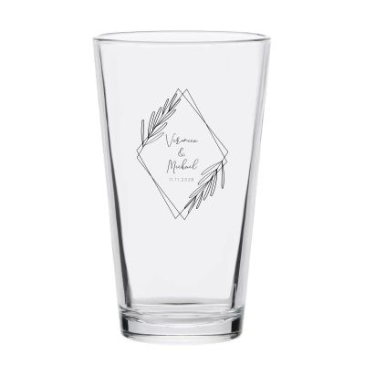 Personalized 16 oz Custom Pint Glasses - Diamond with Leaves - Customized Pint Glasses