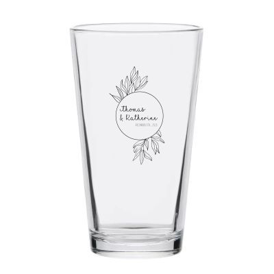 Personalized 16 oz Custom Pint Glasses - Circle with Leaves - Customized Pint Glasses
