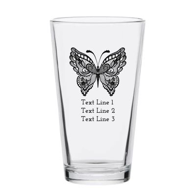 Personalized 16 oz Custom Pint Glasses - Mandala Butterfly - Customized Pint Glasses