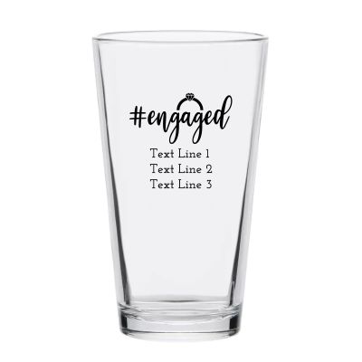 Personalized 16 oz Custom Pint Glasses - #engaged with Ring - Customized Pint Glasses