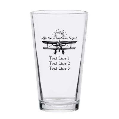 Personalized 16 oz Custom Pint Glasses - Let the Adventures Begin - Airplane - Customized Pint Glasses